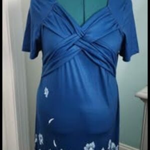 Blue Dress with Floral Accents